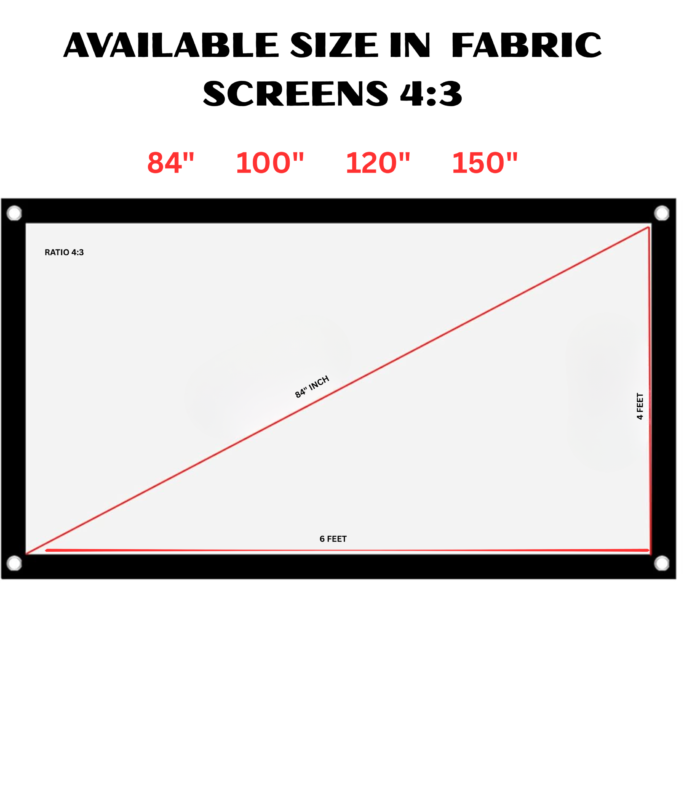 Fabric Projection Screen – 4:3 Standard Format Product Description - 5 × 7 Fabric Screen 100 Inch 80" × 60" 4:3