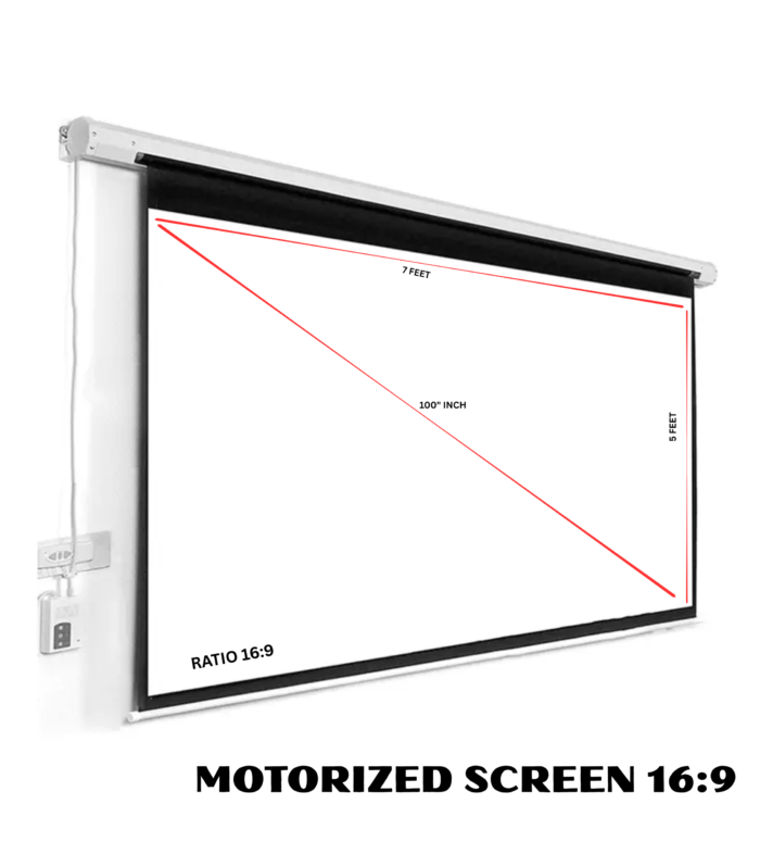 Motorized Projection Screen – 16:9 Widescreen Format Product Description