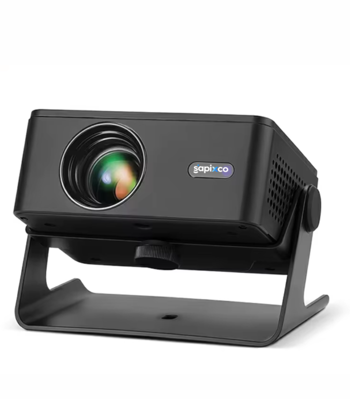 SAPIXCO M1 Pro Smart Android Projector with Wi-Fi, Bluetooth, 720p HD resolution, 4K support and built-in stand.